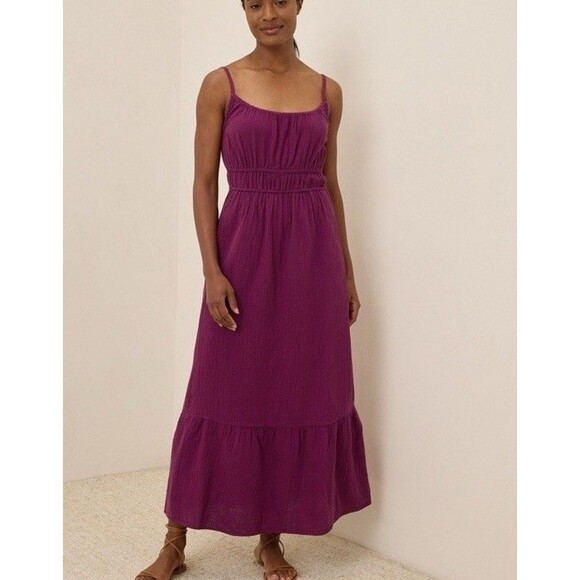 Pact Coastal Double Gauze Maxi Dress In Sangria Size Small Vacation Cruise - Picture 10 of 11